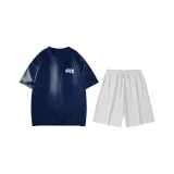 Темно-синий (Темно-синий топ + Цветочный Белый и Серый шорты)