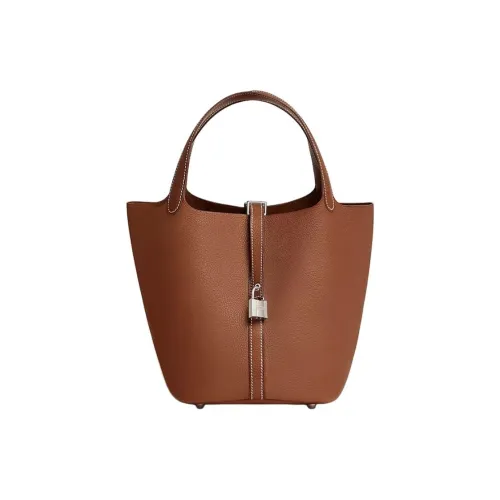 HERMES Picotin Lock Телячья кожа Корзинка-сумка Сумка Женская 34 Fauve Светлый Рыжевато-коричневый