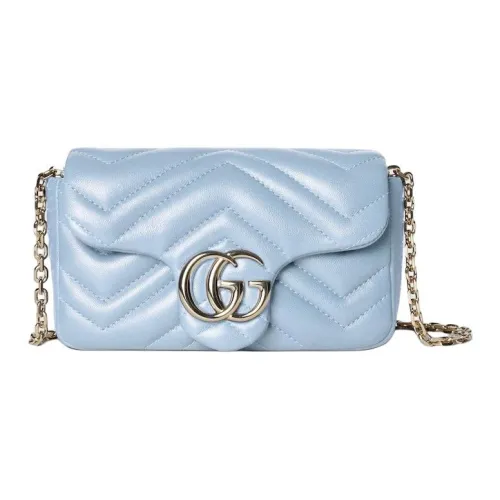 GUCCI GG Marmont Овечья кожа Плечевая сумка Мини Женская Светло-синяя