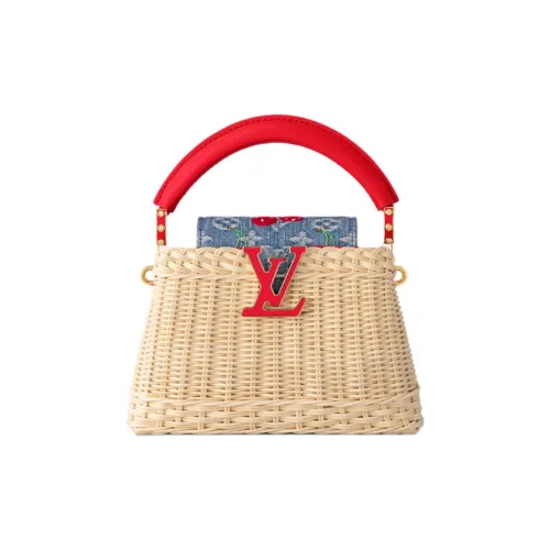 LOUIS VUITTON Takashi Murakami Collaboration Capucines Ротанг с коровьей кожей и денимом ткань