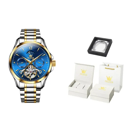 OLEVS Механический механизм ремешок из нержавеющей стали мужские часы белый циферблат