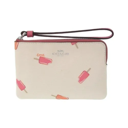COACH Кожа Запястье Сумка Мелочь Кошелек Клатч Женская Белая и Розовая Edge