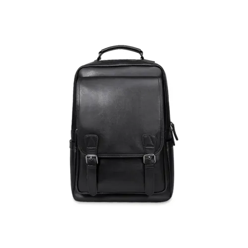 PESASRIE Рюкзак из крупнозернистой текстуры коровьей кожи стандартный мужской черный