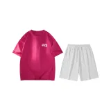 Розовый Красный (Розовый Красный Топ + Цветочные Белые Серые Шорты)