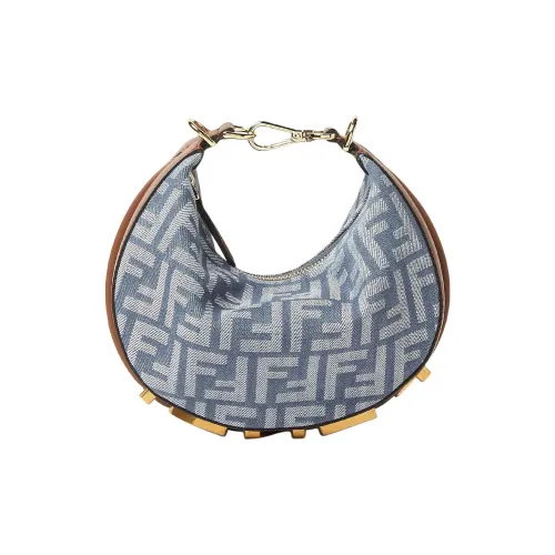 FENDI FENDIgraphy MiniМини-сумка С Жаккардовым Узором FF С Эффектом Денима Синего Цвета