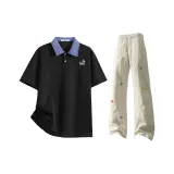 Чёрный POLO + Светлый хаки Повседневные штаны