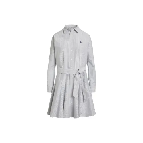 Polo Ralph Lauren SS25 Длинное Платье с Длинными Рукавами Женское Серое