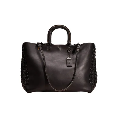 COACH Rogue Утонченный Кожа Тоут Сумка Доска для ноутбука Сумка Сумка через плечо Сумка через плечо Большая Унисекс Черная