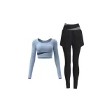 [Комплект с длинными рукавами] Серый озерно-синий + Звездообразующий черный