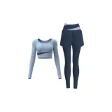 [Комплект с длинными рукавами] Серый озерно-синий + китово-синий