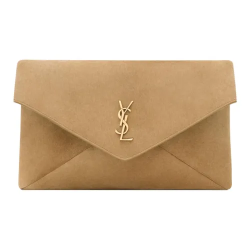 SAINT LAURENT Cassandre Замша Конверт Сумка Клатч Большая Женская Золотая Лист