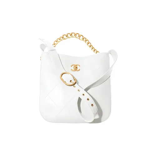 CHANEL Телячья кожа Тоут Сумка Сумка для покупок Сумка-хобо Сумка Хиппи Сумка Сумка через плечо Женская Белая
