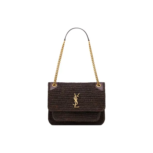 SAINT LAURENT Niki Рафия Сумка через плечо Сумка на плечо Средняя Женская Трюфель Шоколад Коричневый