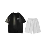 Black (Черный топ + Цветочные серые шорты)