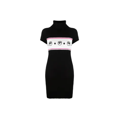 Chiara Ferragni Черное Женское Короткое Платье с Рукавами