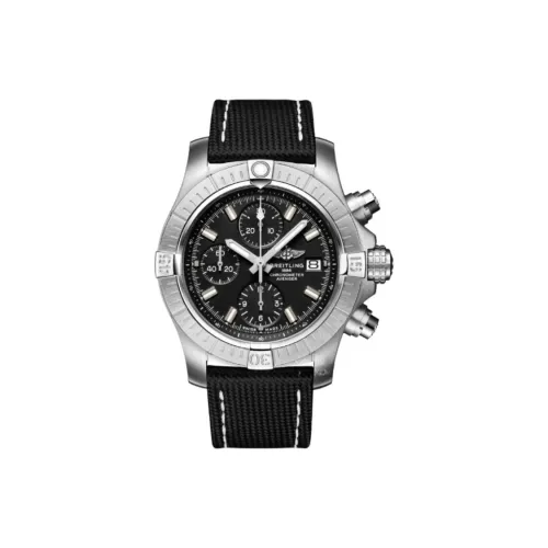 Breitling Avenger Автоматический Механический Часы Мужские 43 мм Черный Циферблат Корпус из Нержавеющей Стали Кожаный Ремешок