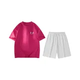 Розовый Красный (Розовый Красный Топ + Цветочные Белые Серые Шорты)