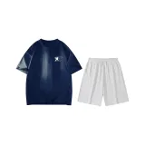 Темно-синий (Темно-синий топ + Цветочный Белый и Серый шорты)