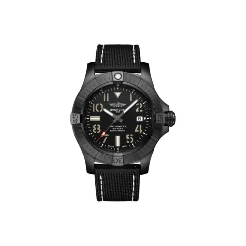 Breitling Avenger Автоматический Механический Часы Мужские 45 мм Черный Циферблат Титан Корпус Часы Кожаный Ремешок