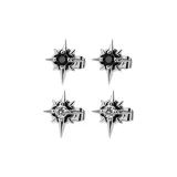 Серьги-звезды "Искра" (1 пара - Черный алмаз + 1 пара - Белый циркон)
