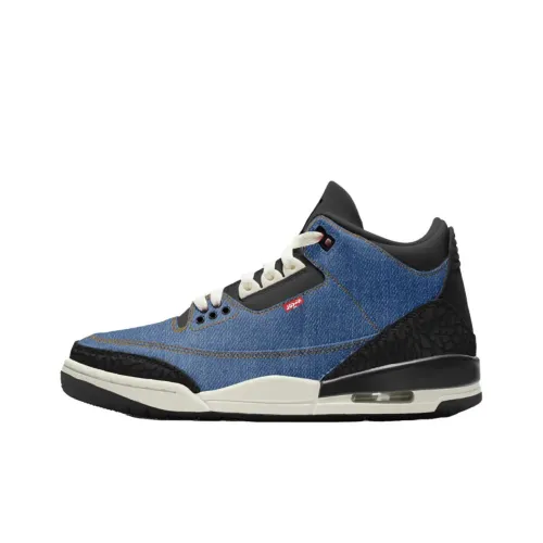 Levi's x Jordan Air Jordan 3 Противоскользящие устойчивые к истиранию высокие топы Винтажные баскетбольные кроссовки Унисекс Синий Черный