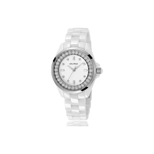 OUPAI Кварцевый механизм керамический ремешок часы женские белый циферблат