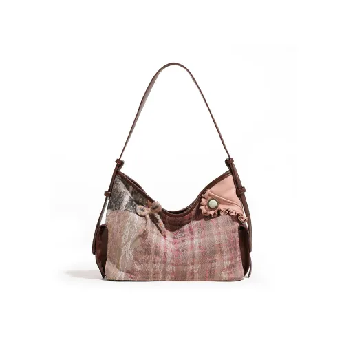 LINLIYOUMAO Синтетическая кожа текстиль Мозаика Сумка на плечо Средний Женский Розовый Кружево и Коричневый
