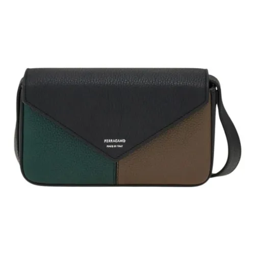 FERRAGAMO Hammered Текстура Телячья кожа Camera Сумка Сумка через плечо Мини Мужская Черная Коричневая и Зеленая