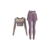 [Длинный рукав Комплект] Кремовая кожа фиолетовая + кремовая кожа фиолетовая
