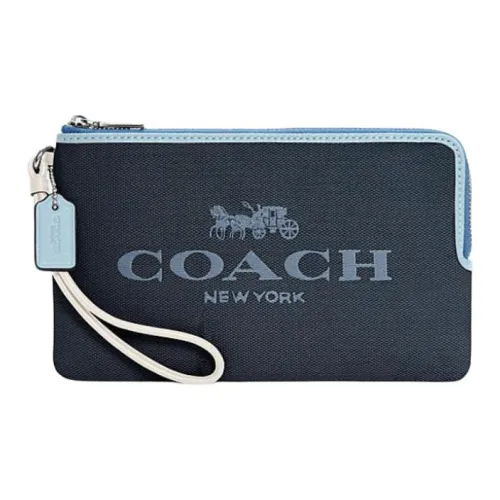 COACH Double Zip Wallet Холст с гладкой кожей Держатель для карт кошелек Женские Синий