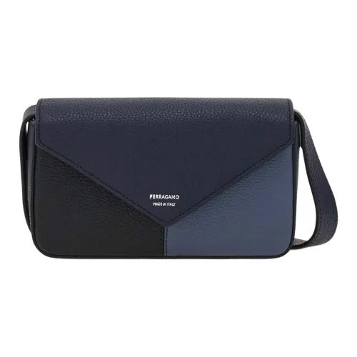 FERRAGAMO Hammered Текстура Телячья кожа Camera Сумка Сумка через плечо Мини Мужская Черный Светло-синий Полночный синий