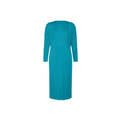 PLEATS PLEASE ISSEY MIYAKE Длинное платье с длинными рукавами женское ярко-синего цвета