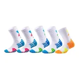 Баскетбольные носки, упаковка из 5 пар (2 белых, синих, розовых / 2 белых, синих, зеленых / 1 белый, желтый, оранжевый).