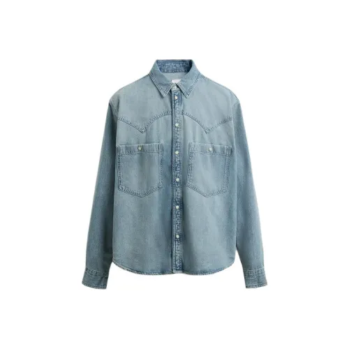 ZARA Мужские рубашки светло-синие