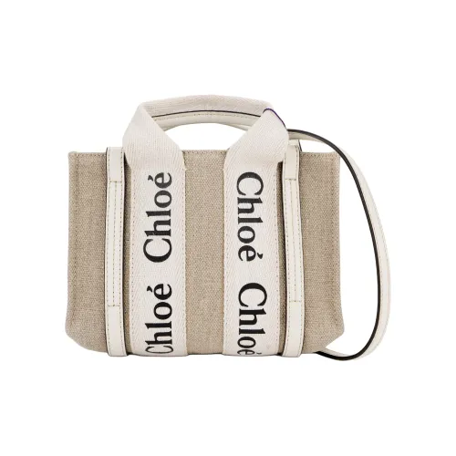 Chloe Древесные Льняная ткань Холст Телячья кожа Сумка из холста Сумка-тоут Сумка через плечо Один Плечо Мини Женская