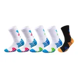 Баскетбольные носки, упаковка из 5 пар (2 белых, синих, розовых / 2 белых, синих, зеленых / 1 черный, оранжевый, синий)