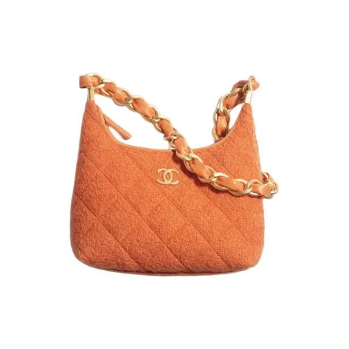 CHANEL Шерсть Twill Мягкая Шерстяная Твид Сумка-хобо Сумка через плечо Маленькая Женская Оранжевая