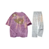 [Clothing Sets] Фиолетовый футболка + белые тай-дай повседневные штаны