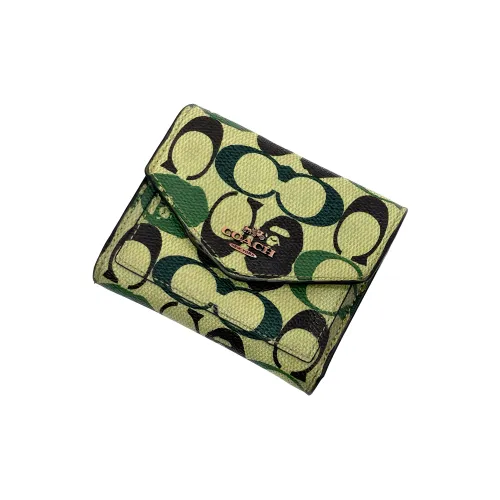 COACH BAPE collaboration Холст Кошелек Маленький Мужской Желтый и Зеленый