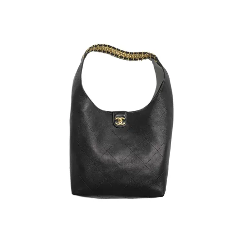 CHANEL Lambskin Hobo Bag Underarm Hippie Positioning Style Bag Crossbody Bag Large Women's Black