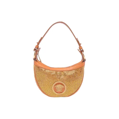 VERSACE Кристальная сумка-хобо мини женская оранжевая