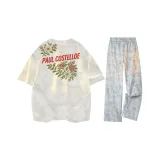 [Одежда Комплекты] Белая футболка + Белые тай-дай повседневные штаны
