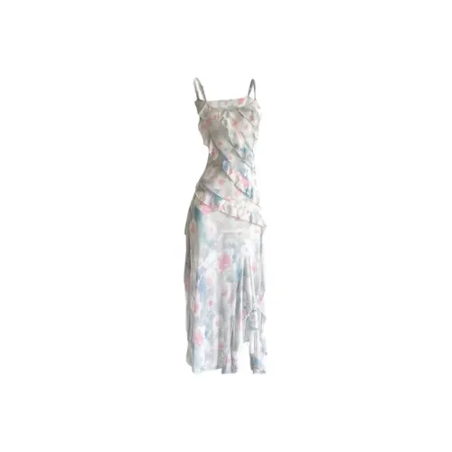 TSKIU Розово-синий Цветочный Платье Женские Слиплатья