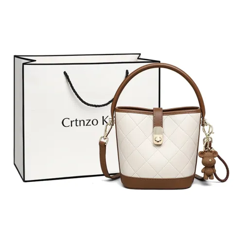 Crtnzo Kroez Коровья кожа Одно плечо Через плечо Сумка Сумка-ведро Стандартная Женская Экрю