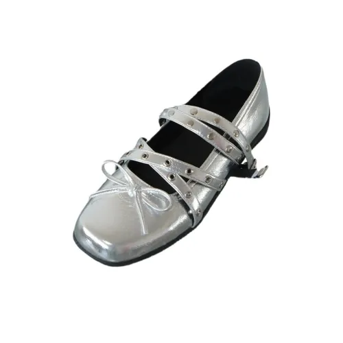 Mooreyu Atelier Туфли Mary Jane с плоской подошвой 3,5 см женские серебряные