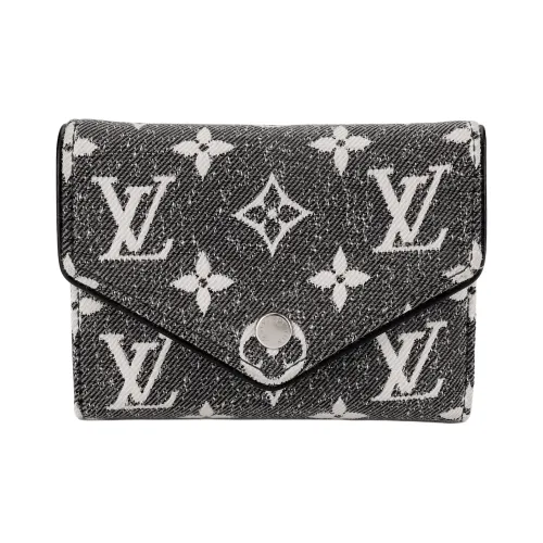 LOUIS VUITTON Victorine JACQUARD DENIM с коровьей кожей пэчворк отделка кошелек Victoria женский серый