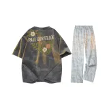 [Одежда Комплекты] Серый Т-футболка + Белые Тай-дай Повседневные Штаны