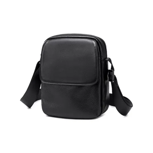 BJIAX Сумка через плечо из коровьей кожи Мужская Черная