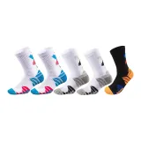 Баскетбольные носки, упаковка из 5 пар (2 белых, синих, розовых / 2 белых, серых, черных / 1 черный, оранжевый, синий)