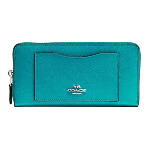 COACH Accordion Zip Wallet Крестовая текстура Кожа Кошелек Маленький Женский Зеленый